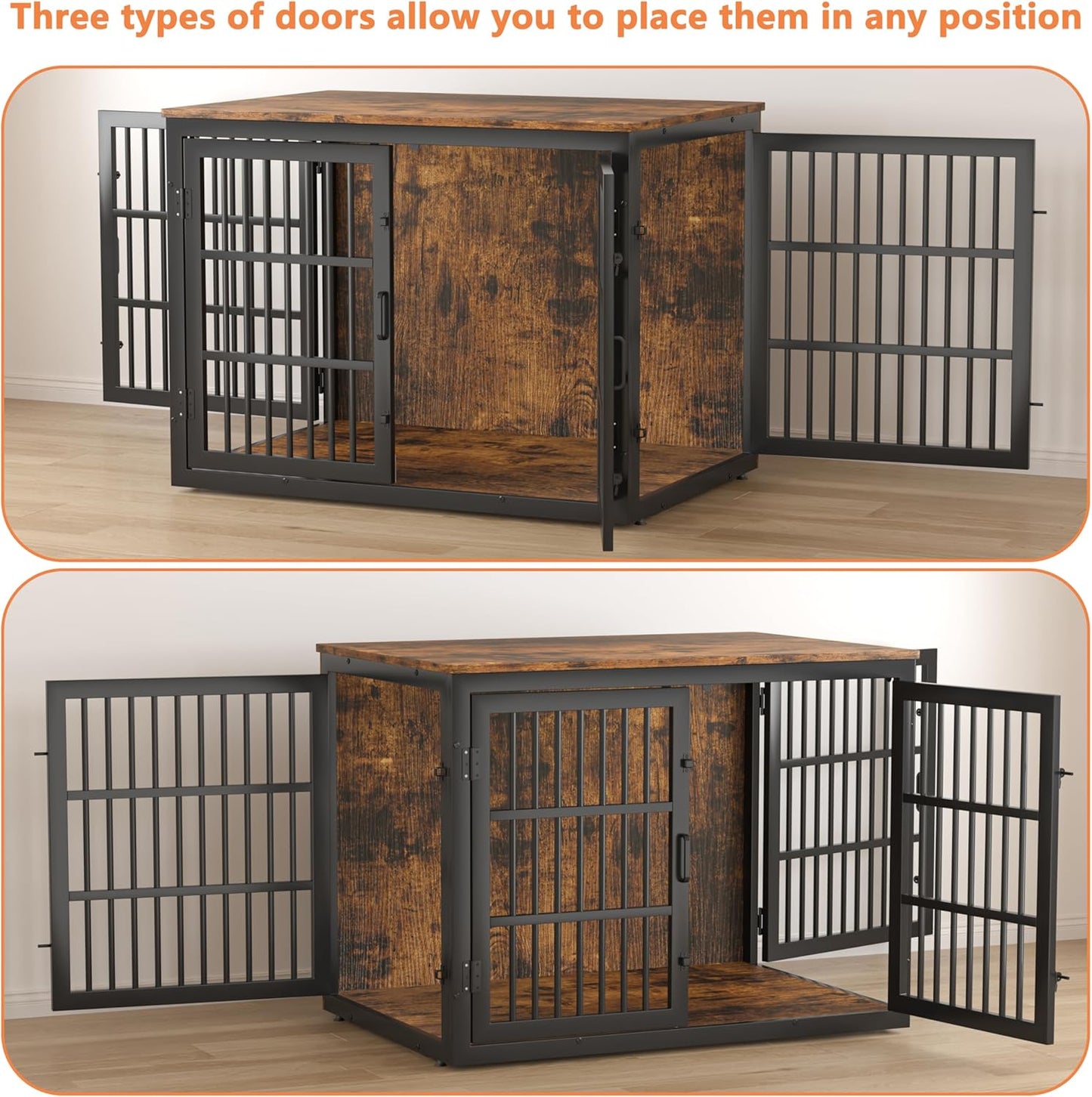 Heavy Duty Dog Crate Furniture for Xlarge Dog, 48''XL Dog Kennel Indoor Furniture,Indestructible Metal Crate with Double-Doors, Dog Crate End Table, Chew-Resistant