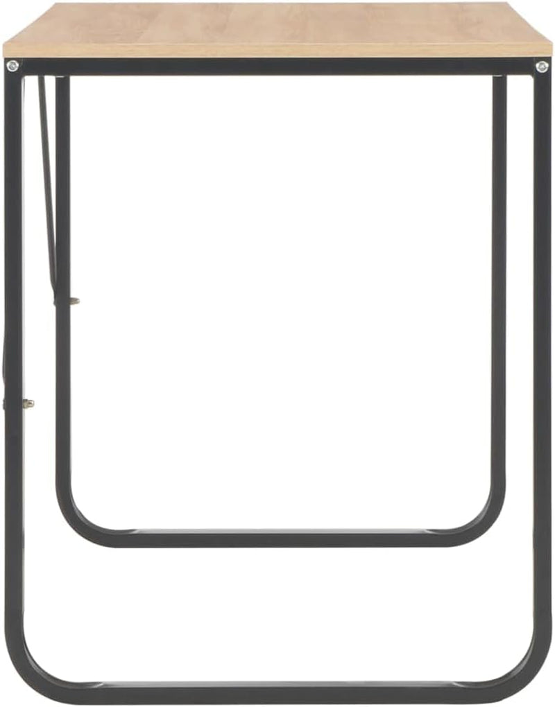 Modern Computer Desk, 47.2X23.6X28.7 Inch, Black & Oak Engineered Wood with Powder-Coated Metal Frame, Space-Saving Office Gaming Table for Bedroom, Study, Home Use