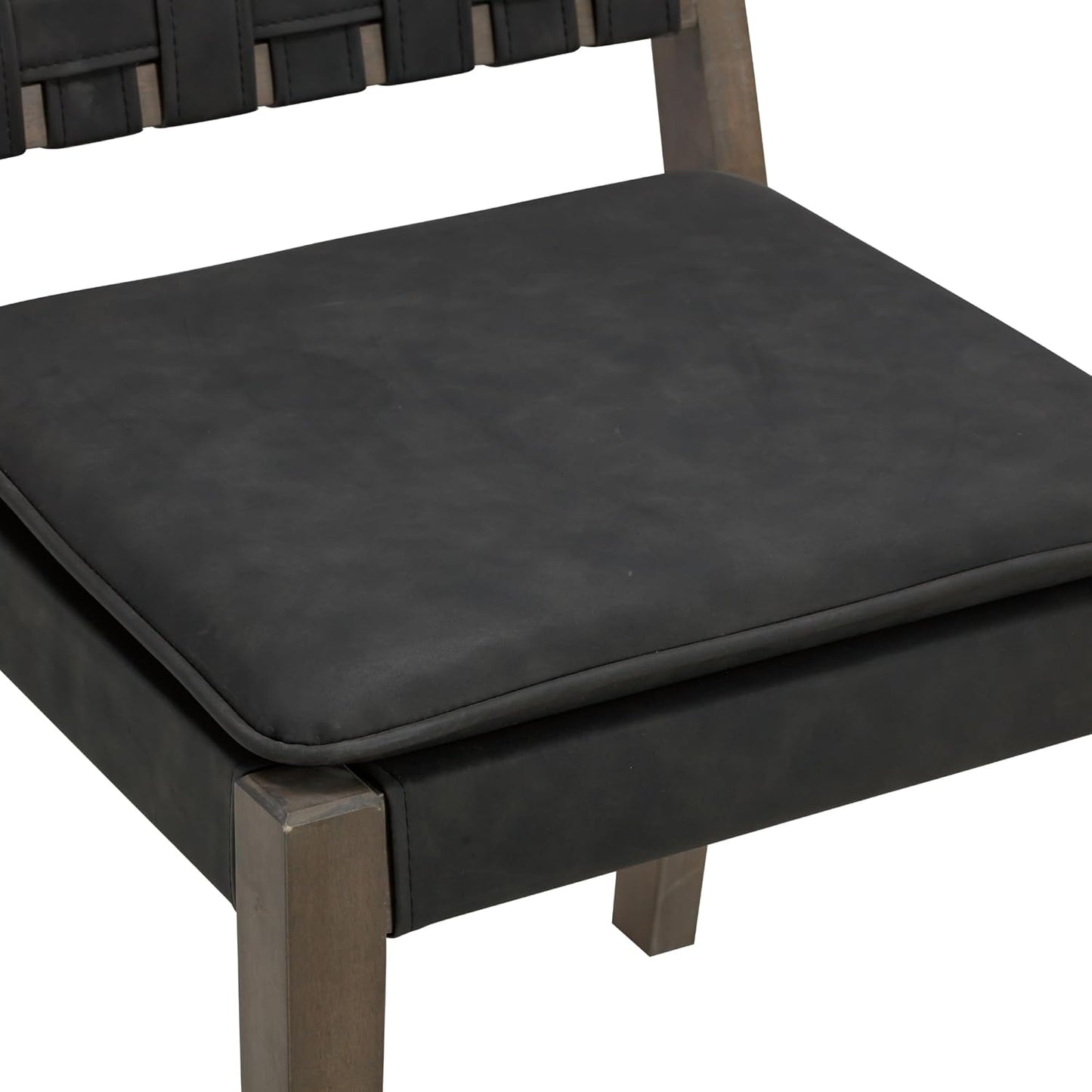 Cohen 19 In. Wood Dining Chair, Mid-Century Modern Upholstered Side Chair with Hand Woven Faux Leather Backrest, Black
