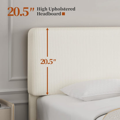 Queen Bed Frames with Adjustable Headboard, Chenille Fabric Upholstered Headboard/Platform Bed, Queen Size Bed Frame No Box Spring Needed/Wood Slats Support/Easy Assembly/Beige