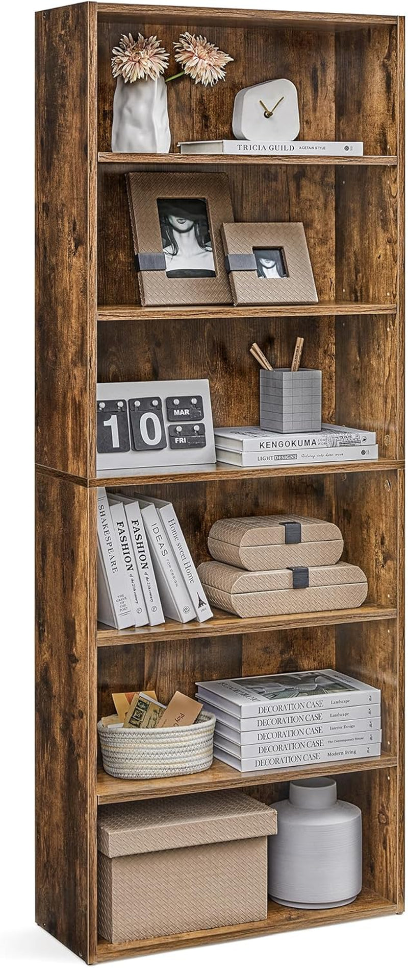 CUSTOS Collection - Bookshelf, 6-Tier Bookcase, Book Shelf, Open Storage Shelf, 9.4 X 23.6 X 63.3 Inches, for Living Room, Home Office, Dinning Room, Rustic Brown ULBC166X01