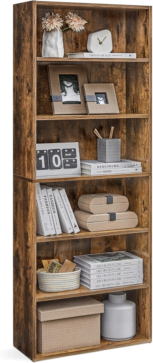 CUSTOS Collection - Bookshelf, 6-Tier Bookcase, Book Shelf, Open Storage Shelf, 9.4 X 23.6 X 63.3 Inches, for Living Room, Home Office, Dinning Room, Rustic Brown ULBC166X01