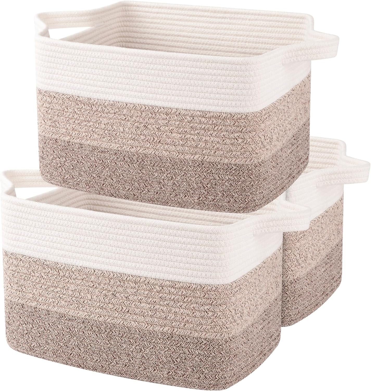 Storage Basket, Woven Baskets for Storage, Cotton Rope Basket for Toys,Towel Baskets for Bathroom - Pack of 3, Gradient Yellow