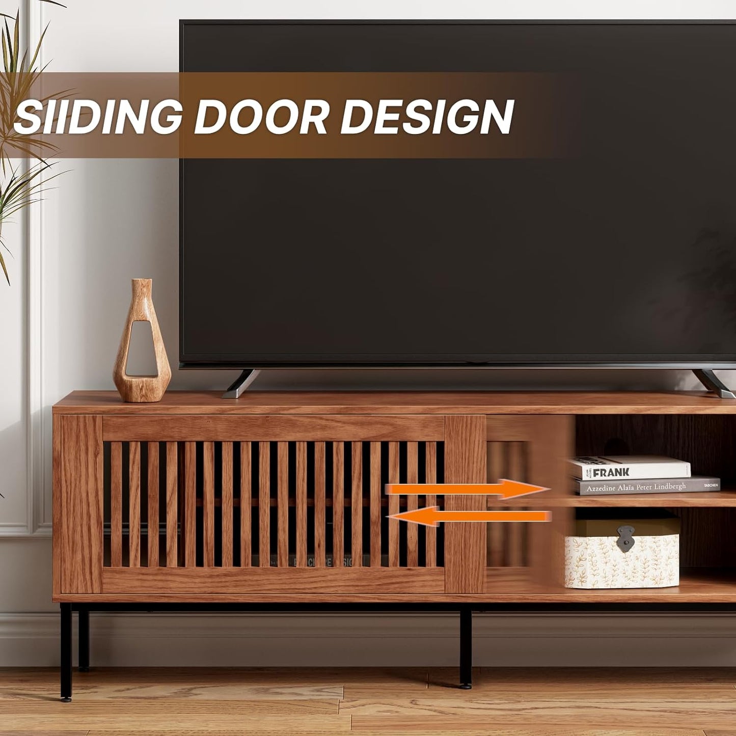 Farmhouse TV Stand for 65-70 Inch Tvs with Sliding Barn Door, Metal Frame & Adjustable Shelves - Rustic Brown Entertainment Center Media Console