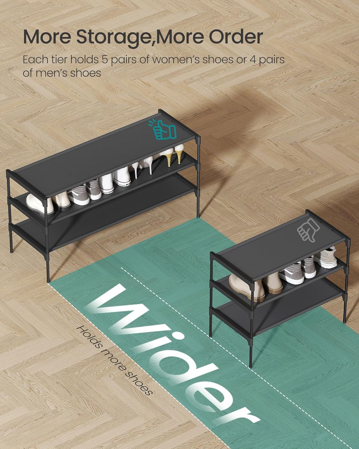 Shoe Rack, 3-Tier Shoe Storage Organizer, Space-Saving, 11.6 X 36.1 X 21 Inches, Entryway, Metal Frame, Non-Woven Fabric Shelves, Ink Black ULSH033BH01S
