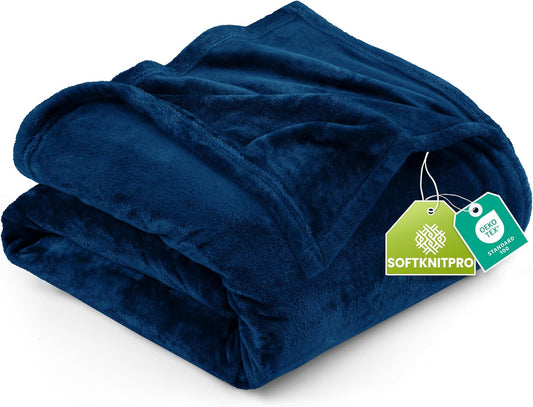 Fleece Blanket Queen Size Navy 300GSM Luxury Anti-Static Fuzzy Soft Microfiber Bed Blanket (90X90 Inch)