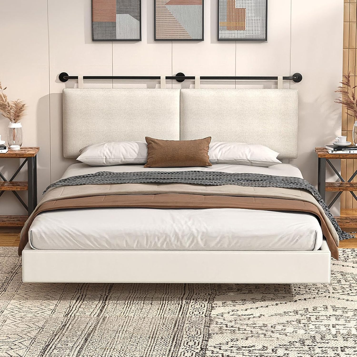 Headboards Queen Size Bed Headboard Wall Mounted Headboards for Bed with Linen Upholstery Cabeceras De Cama Hanging Headboard for Bedroom (Beige, Queen)
