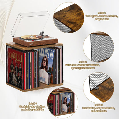 1 Cube Vinyl Record Storage DIY Stackable 80-110 Shelf Visualize Box Cube - Natural Wooden Organizer Crate Cabinet Desktop Storage for Retro Vinyl Record Player