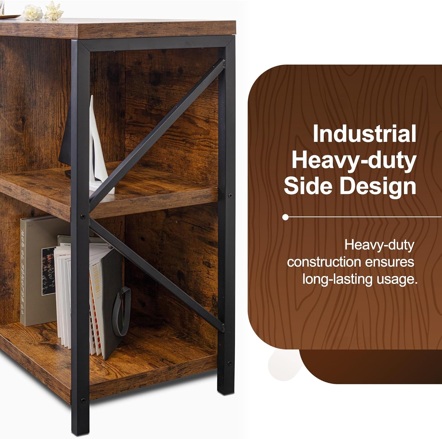 6 Cube Storage Organizer Bookshelf, Industrial Horizontal Bookcase, Accent Cubby Shelf, Media Console Table for Living Room, Home Office, 13.6" D X 47.2" W X 30.9" H, Rustic Brown