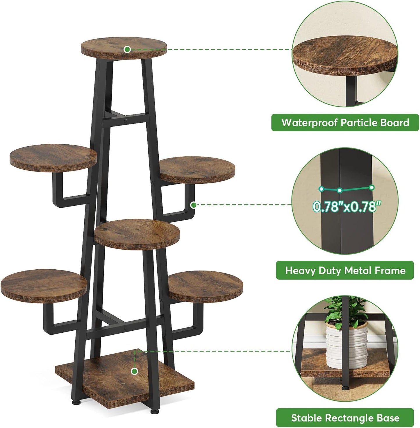 7 Tier Plant Stand Indoor for Multiple Plants, Wooden Corner Plant Pots Holder Rack Flower Stand Tall Shelf Planter Organizer for Living Room Balcony Garden, Rustic Brown