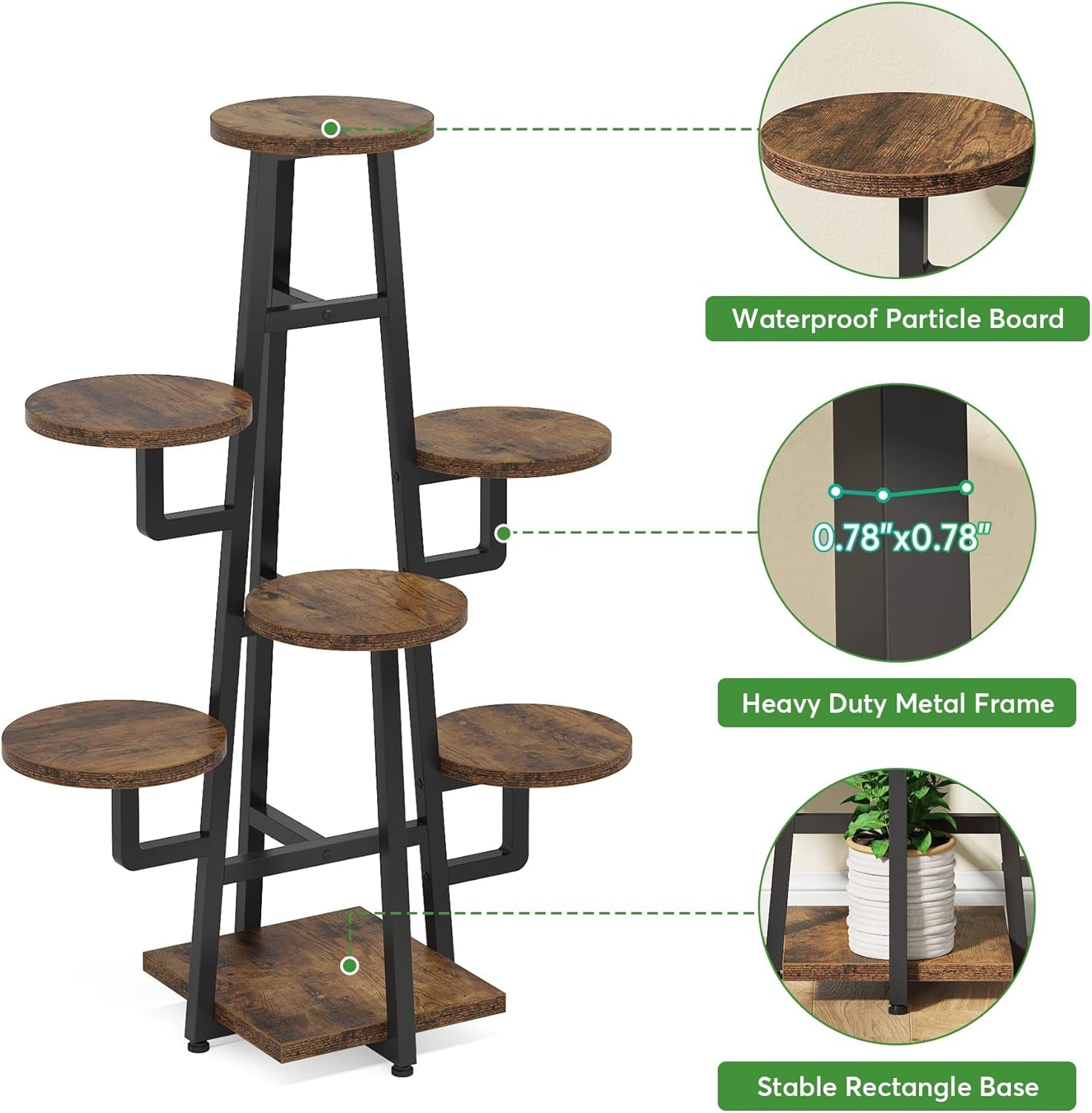 7 Tier Plant Stand Indoor for Multiple Plants, Wooden Corner Plant Pots Holder Rack Flower Stand Tall Shelf Planter Organizer for Living Room Balcony Garden, Rustic Brown