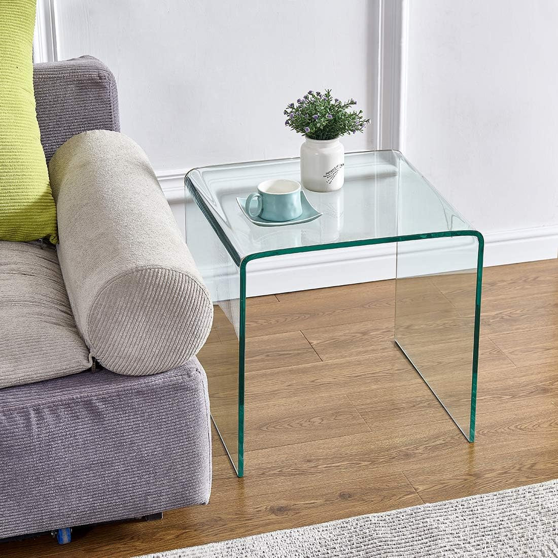 Glass End Side Table for Living Room Nightstand Bedside Table Small Coffee Table(19.7" X15.7X17.7) (20X16X18)
