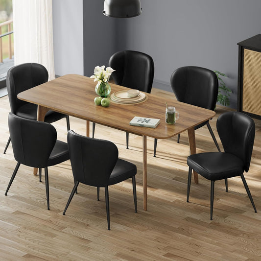 EKHO Collection - Dining Chairs Set of 6, Upholstered Kitchen Chairs, Comfortable Seat, Synthetic Leather with Stitching, Mid-Century Modern, Easy Assembly, Living Room Lounge, Ink Black
