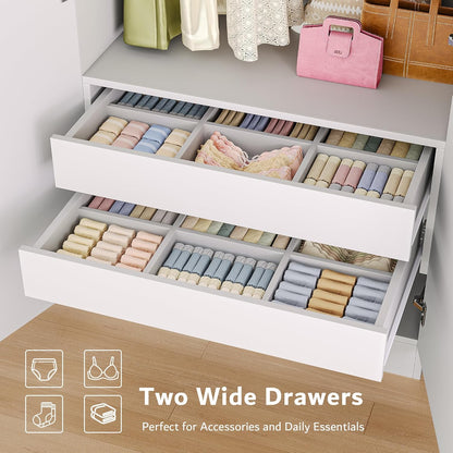 4 Doors Armoire Wardrobe Closet with 2 Drawers, 63" Large Wardrobe Cabinet with Removable Hanging Rods and Adjustable Shelves, Closet Storage Cabinet for Bedroom, Cloak Room, White