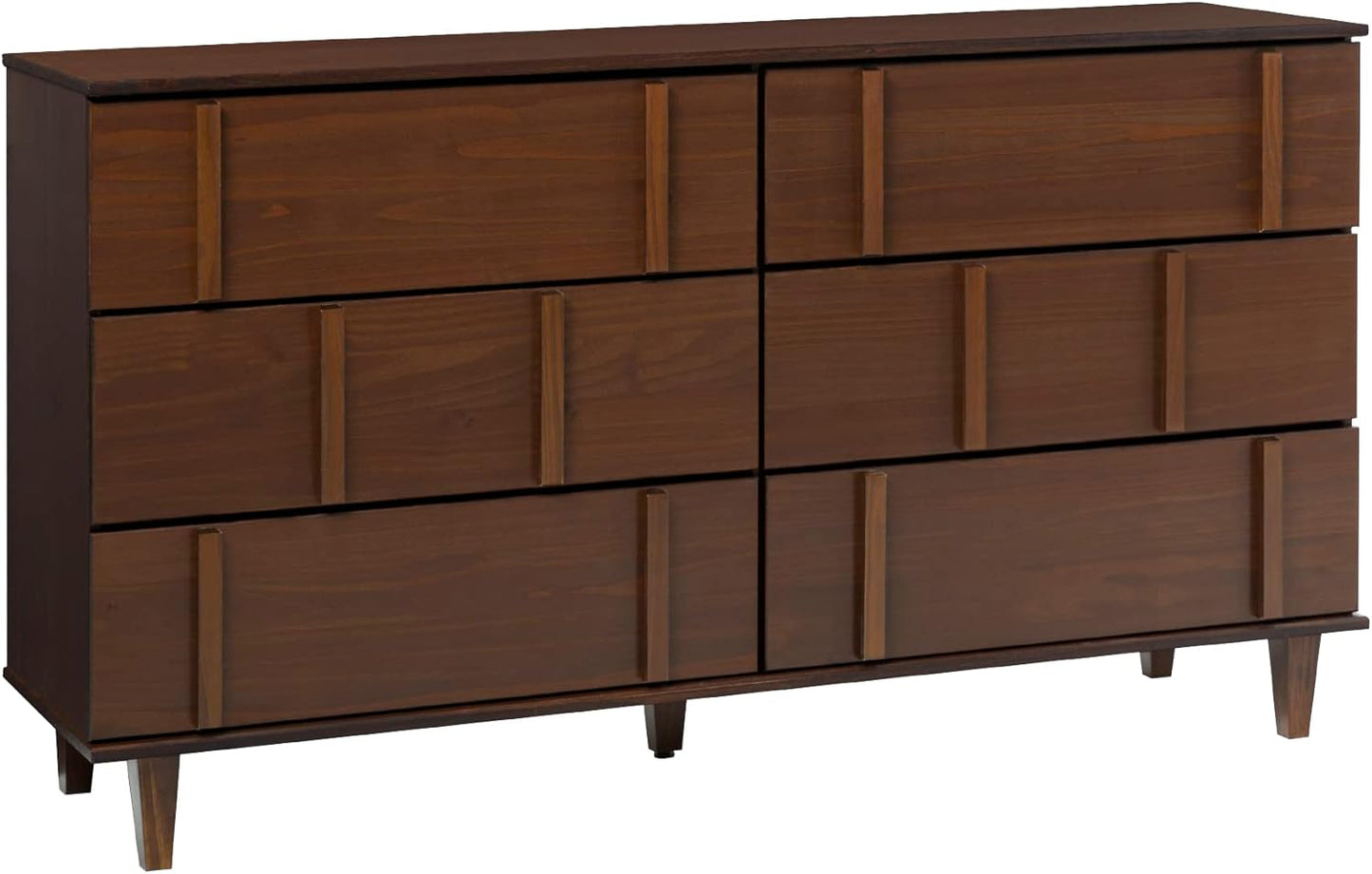 Contemporary Detailed 6-Drawer Solid Wood Dresser, 60 Inch, Walnut