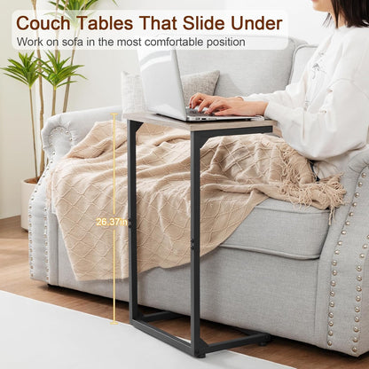 C Shaped End Tables Set of 2, Couch Side Tables That Slide Under, TV Trays for Living Room, Bedroom, Small Space, Sofa, Grey HET02BGY