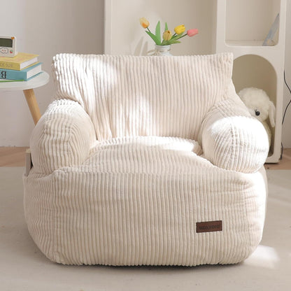 Kids Bean Bag Chair, Stuffed Toddler Bean Bag Sofa with Filler Bean Bag Chair for Boys and Girls, Lazy Sofa with Pocket Floor Chair for Gaming, Reading, Beige