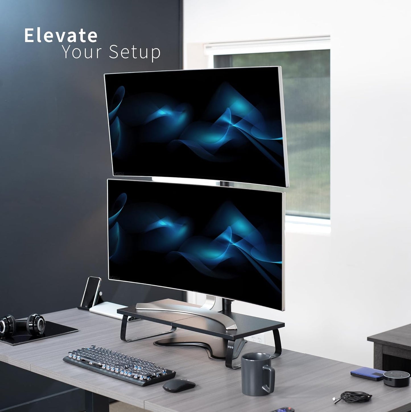 Extra Tall Single LCD Computer Monitor Free-Standing Adjustable Desk Stand for 1 Screen up to 27 Inch, STAND-V011H