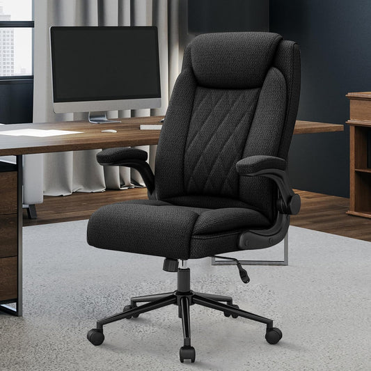 Office Chair, Heavy Duty High Back Breathable Fabric Big and Tall Executive Computer Desk Chair with 120° Tilt Rock, Flip up Arm, Hold up to 500Lbs for Big Man (Black)