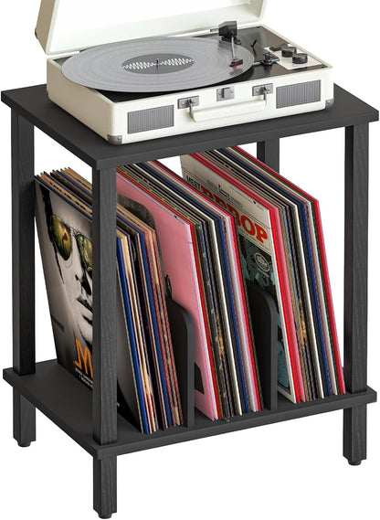 Small End Table, 2-Tier Record Player Stand Vinyl Record Turntable Stand with Storage up to 100 Albums, Small Side Table for Living Room, Bedroom Black, BK05RS01