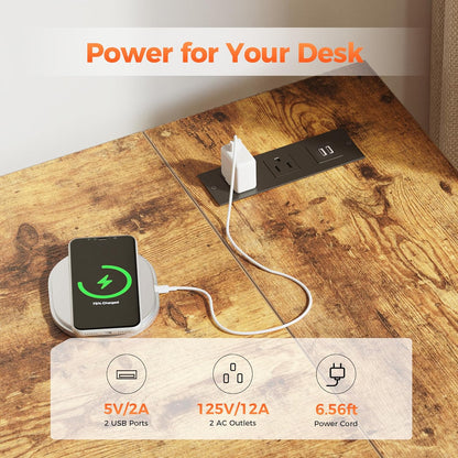 Small L Shaped Computer Desk with Power Outlets, Gaming Desk for Small Spaces, Corner Desk with Reversible Storage Shelves, Study Writing Table for Home Office (Socket, Rustic Brown, 40 Inch)