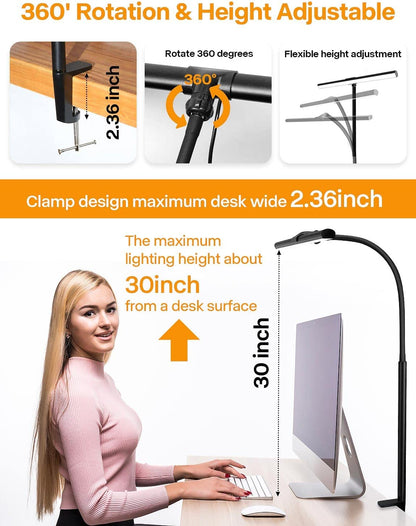 Desk Lamp for Office Home - Eye-Caring Architect Task Lamp 25 Lighting Modes Adjustable LED Desk Lamp Flexible Gooseneck Clamp Light for Workbench Drafting Reading Study