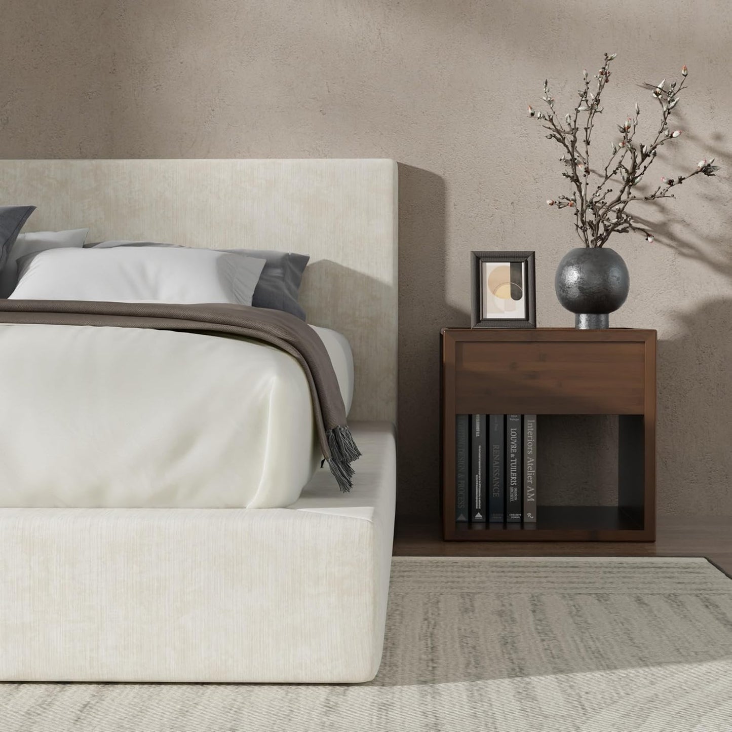 Airframe King Size Bed Frame with Headboard, Cloud Upholstered Platform Bed Frame, 5 Inch Foam Cushioned, No Box Spring, Easy Assembly(Beige Chenille)