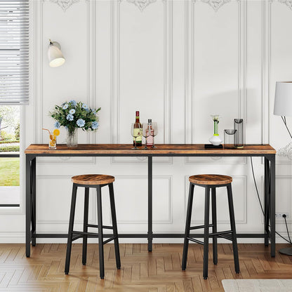 70.9'' Bar Table, Kitchen Dining Table with Power Outlet and Footrest, Industrial Style, for Pub, Living Room, Rustic Brown and Black TBT08UBF
