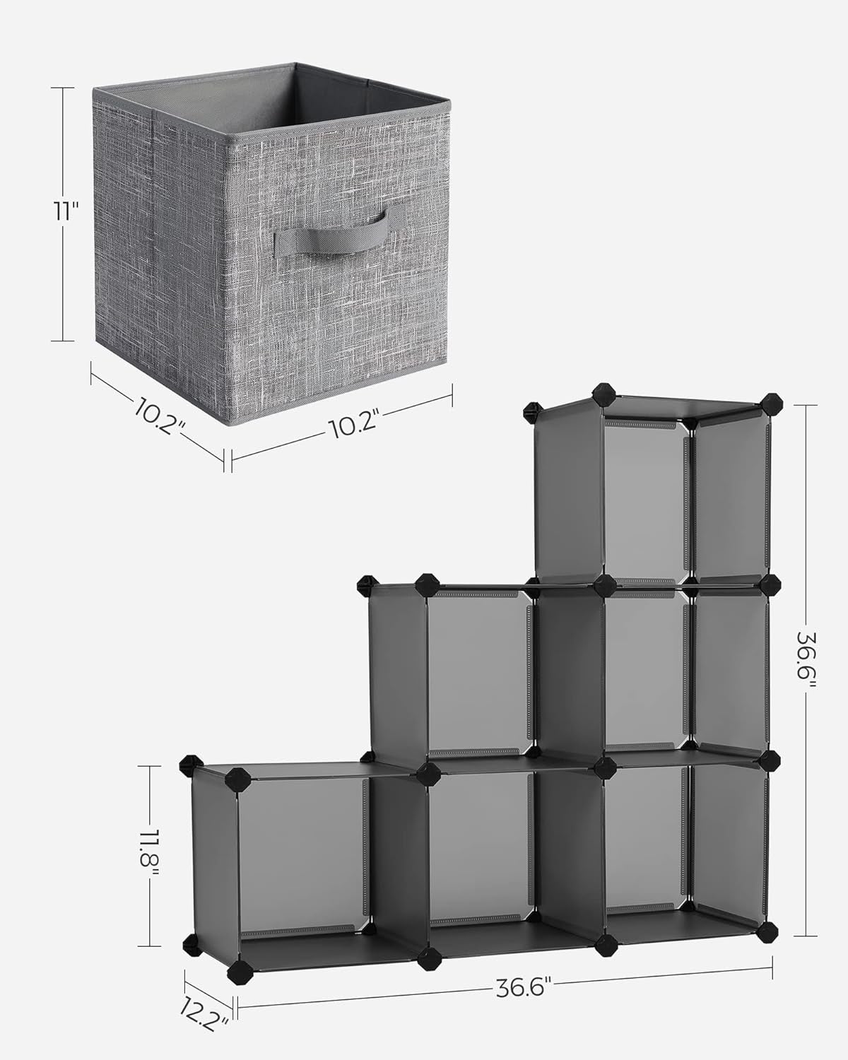 Cube Storage Organizer and Fabric Storage Bins Bundle, Closet Organization and Storage, Foldable Cube Baskets and Shelving, Gray ULPC06G and UROB26LG