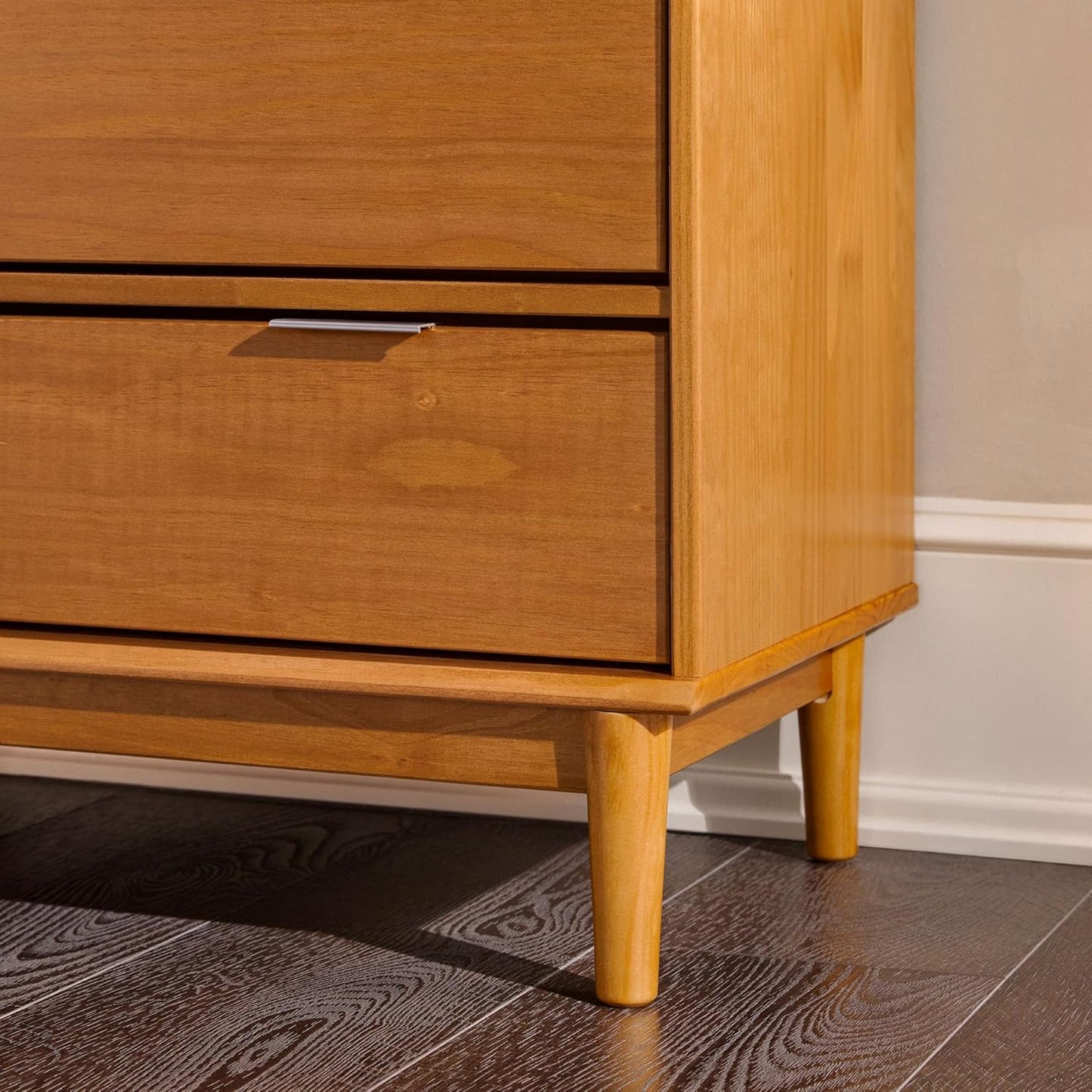 Blythe Mid-Century Modern Tray-Top Solid Wood 6-Drawer Dresser, 30 Inch, Caramel