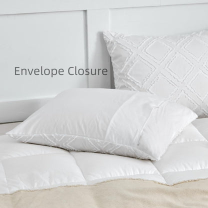 King Pillow Shams 2 Pack, King Size Pillowcases, Soft Microfiber Geometric Tufted Pillow Covers with Envelope Closure, White, 20X36 Inches (No Insert)