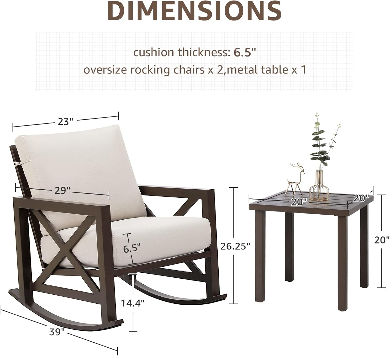 Rocking Bistro Set, 3 Piece Outdoor Patio Conversation Furniture Set with 2 Rockers and 1 Metal Coffee Table with Thick Cushions,2 Pack Patio Chair Covers Waterproof