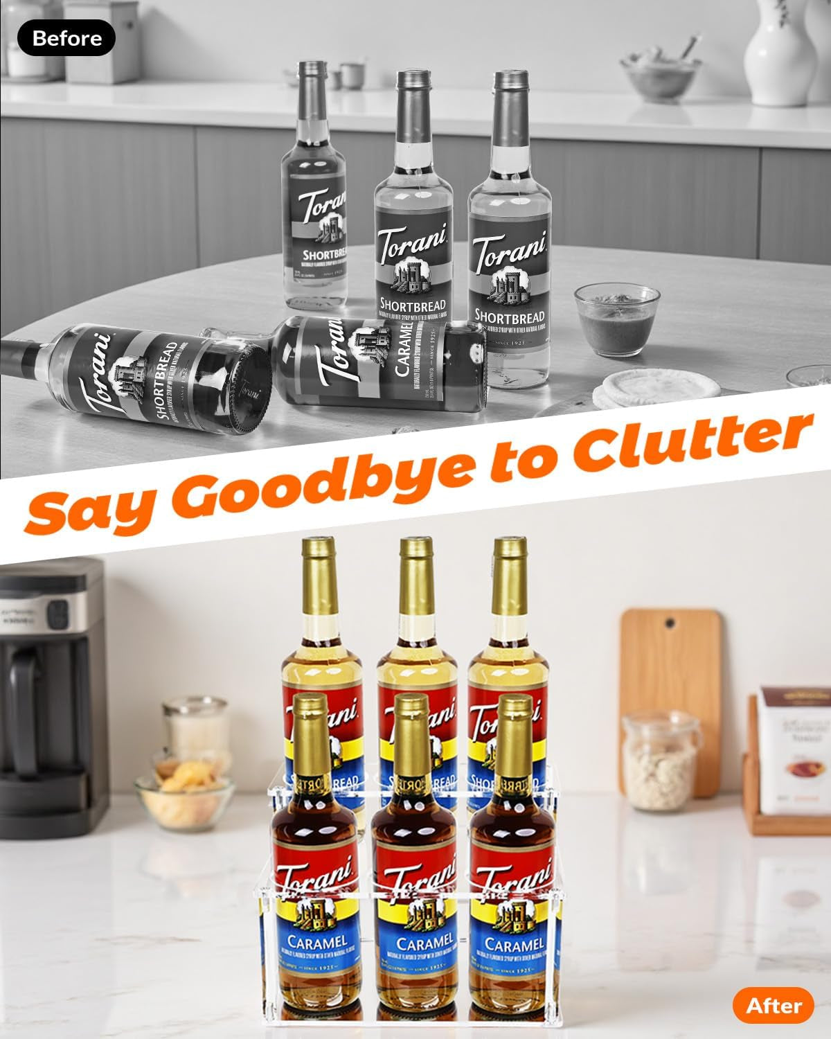 Upgraded Thickened Acrylic Coffee Syrup Organizer, 2-Tier Coffee Station Organizer Holds 6 Syrup Bottles, Coffee Syrup Dispenser Rack for Coffee Bar Station , Wine Bottle Rack Holder Countertop