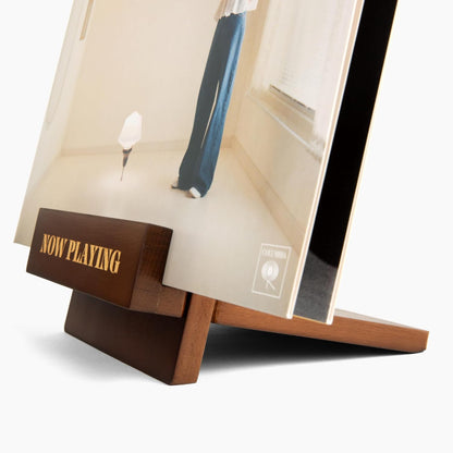 Now Playing Vinyl Record Stand – Stylish Vinyl Holder & Display for Albums – Premium Classic Wood with Engraved Design – Record Holder Stand & Accessories