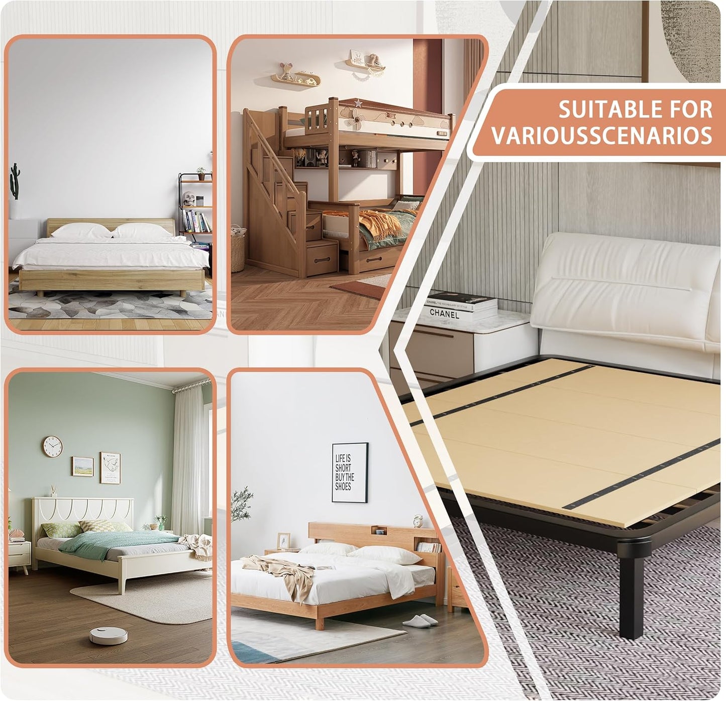 Foldable Box Spring, Bunkie Board, Bed Support Slats, Bed Boards for Under, Twin (60X30)