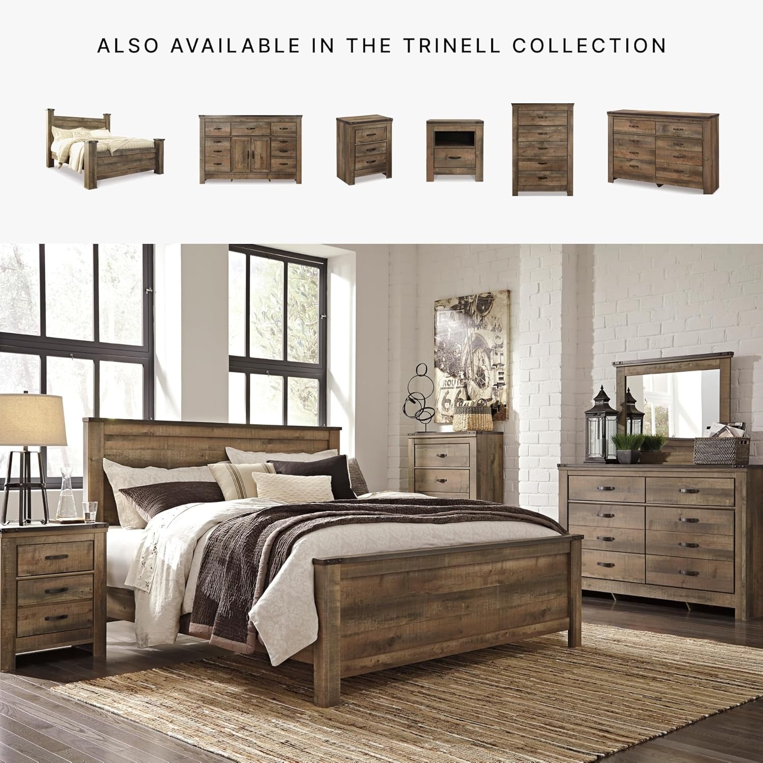 Signature Design by Ashley Trinell Rustic Panel Headboard, King/California, Warm Brown