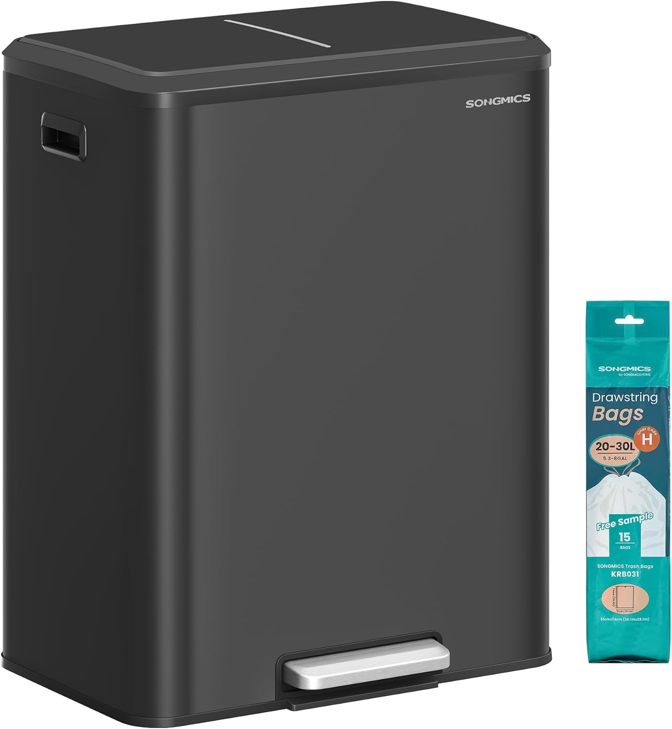 Trash Can, 2 X 8 Gallon (2 X 30 L) Double Garabge Can for Recycling and Waste, Stainless Steel, Soft-Close Lid, Inner Buckets, Wide Sturdy Pedal, Cloud White ULTB556W01