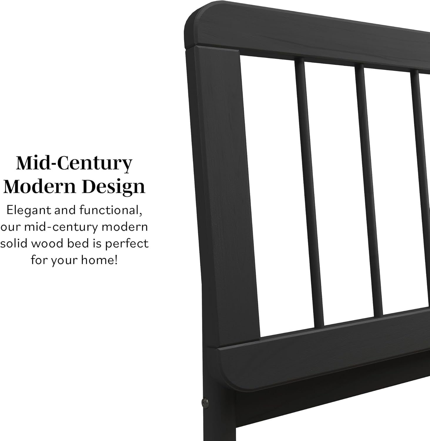 Clemente Mid-Century Modern Spindle Headboard King Bedframe, King Size, Black