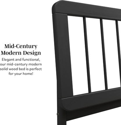 Clemente Mid-Century Modern Spindle Headboard King Bedframe, King Size, Black