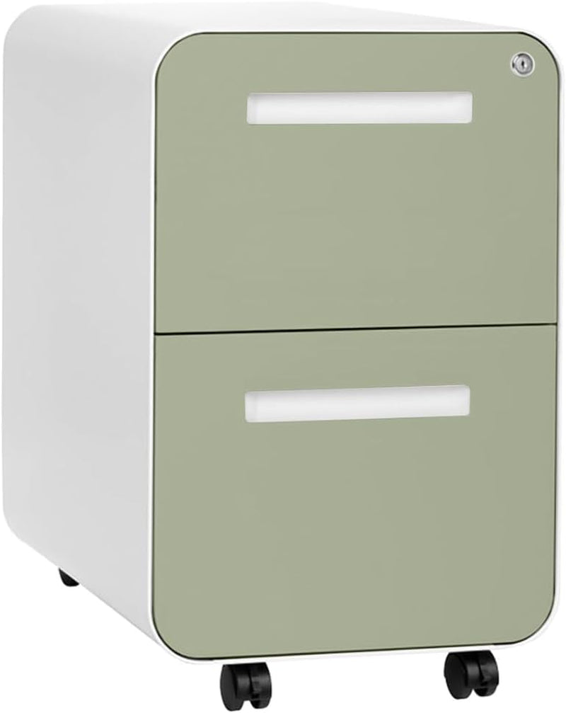 Stockpile 2 Drawer Mobile File Cabinet with Lock - under Desk Metal Filing Cabinet, Legal/Letter File Folders, Wheels and Stationary Feet, Pre-Assembled, Sage Green