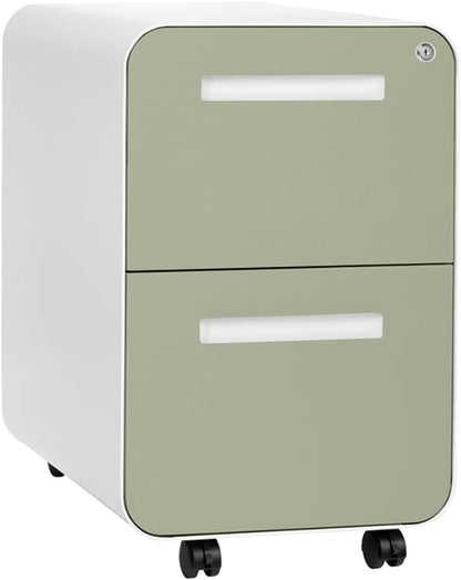 Stockpile 2 Drawer Mobile File Cabinet with Lock - under Desk Metal Filing Cabinet, Legal/Letter File Folders, Wheels and Stationary Feet, Pre-Assembled, Sage Green