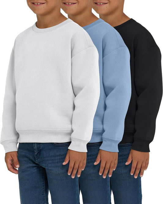 3 Pack Boys Sweatshirts Long Sleeve Boy Crewneck Relaxed Soft Essentials Teen Pullover Sweaters for Youth Kids