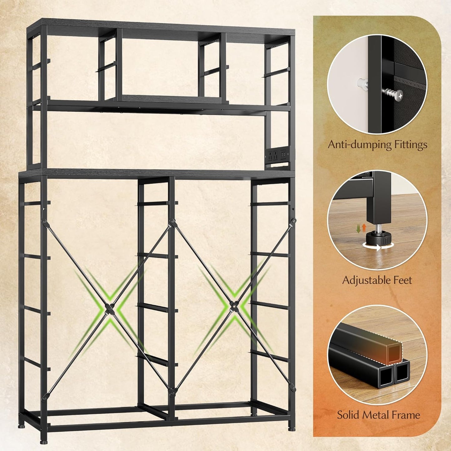 Black Dresser with 14 Fabric Drawers, Dresser for Bedroom with Charging Station and LED Lights,Dressers & Chests of Drawers for Bedroom, Steel Frame & Wooden Top, Entryway