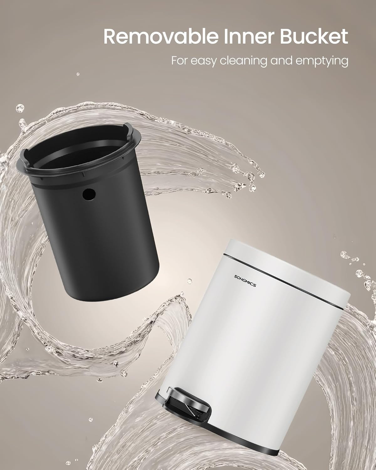 Bathroom Trash Can, 1.6 Gallon (6 L) Small Toilet Garbage Bin with Lid, Soft-Close, Stainless Steel, Pedal, Inner Bucket, Bedroom, Cloud White ULTB016WZ01
