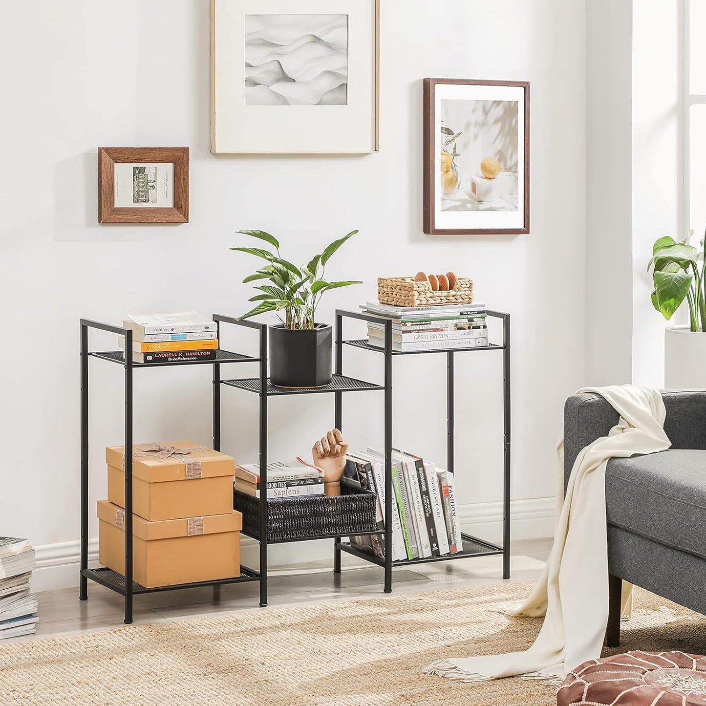 3-Tier Storage Rack, Bathroom Shelf, Extendable Plant Stand with Adjustable Shelf, for Bathroom, Living Room, Balcony, Kitchen, Black UBSC33BK