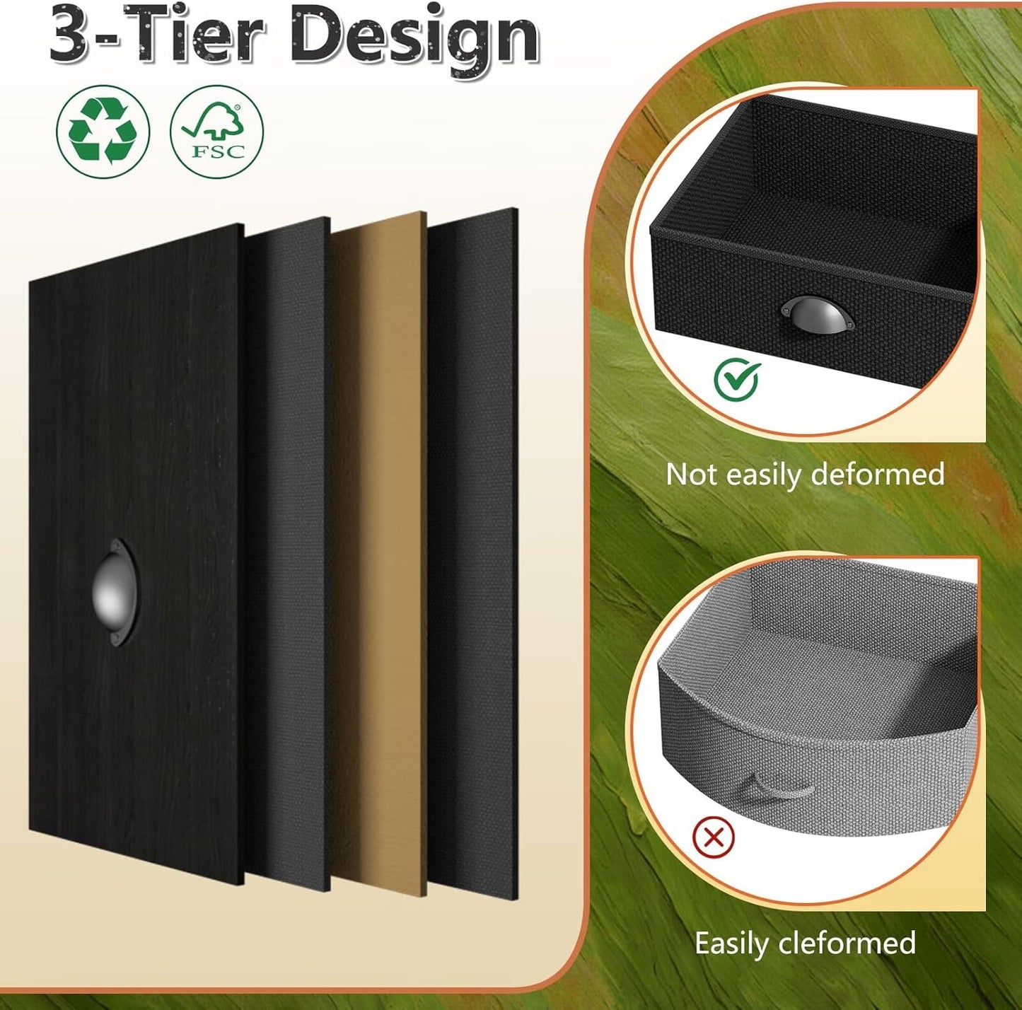 Night Stand with 1 Fabric Drawer and Sturdy Metal Frame, Modern Bedside Table Lightweight & Durable -55LB Load Capacity, Wear-Resistant & Easy-Clean Surface, Black