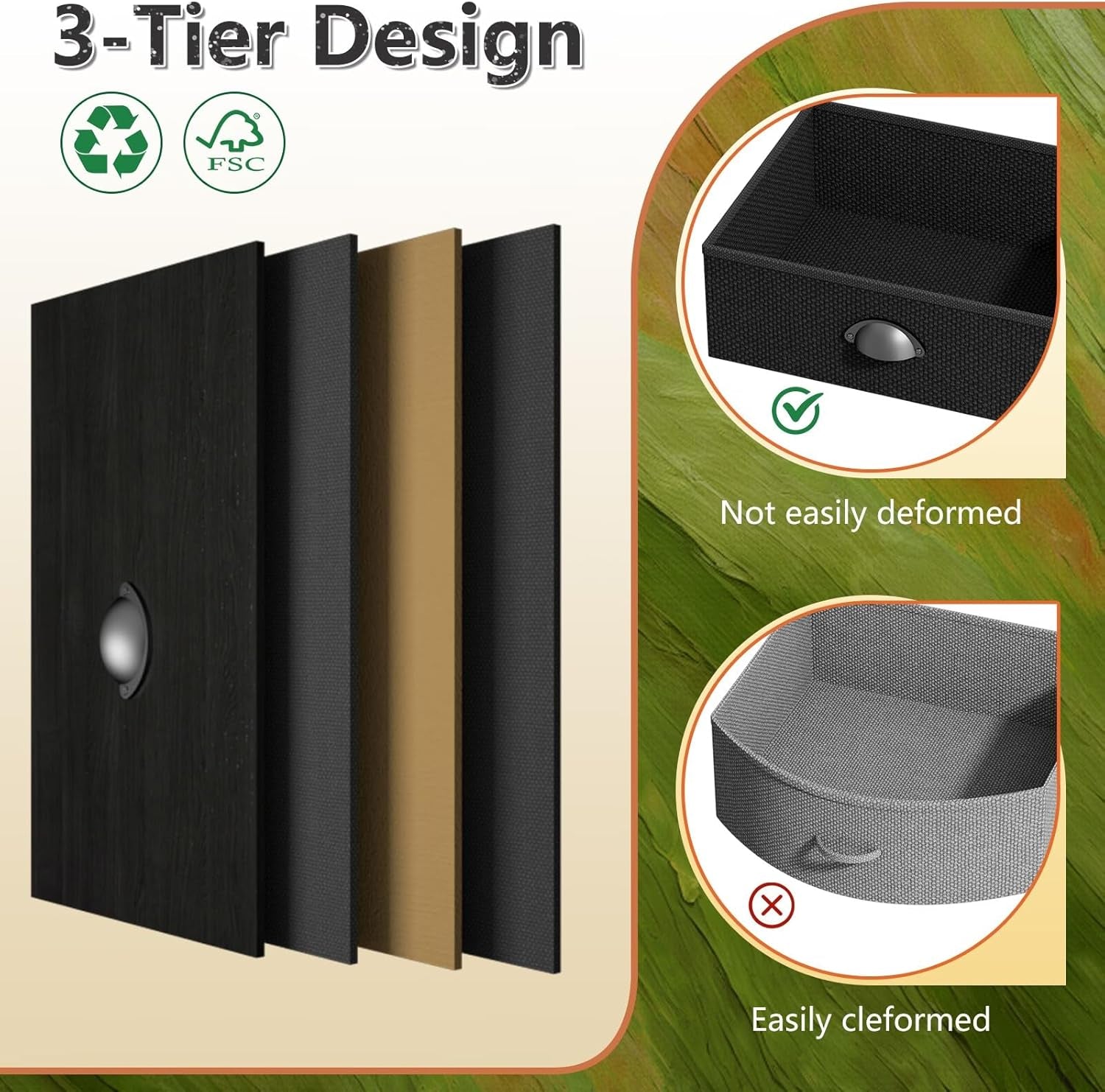 Night Stand with 1 Fabric Drawer and Sturdy Metal Frame, Modern Bedside Table Lightweight & Durable -55LB Load Capacity, Wear-Resistant & Easy-Clean Surface, Black