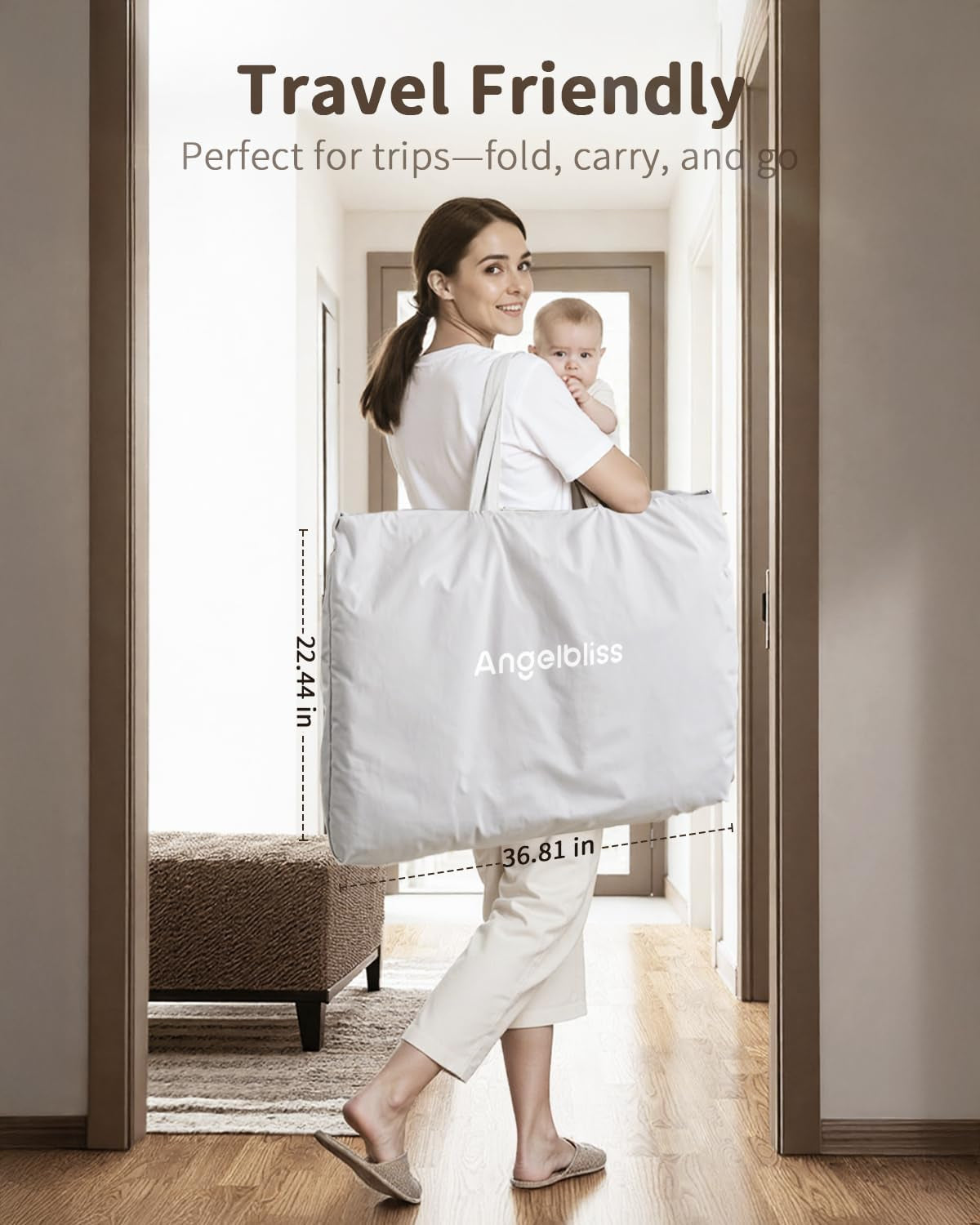 Baby Bassinet, 3-In-1 Bedside Bassinet for Baby, One-Touch Foldable Baby Crib for Newborn with Full-Mesh Sides & Adjustable Height, Mattress & Storage Bag