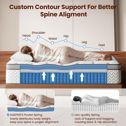 Queen Mattress 12 Inch, 5-Zone Deep Sleep Firm Mattress with Extra Lumbar & Shoulder Support, Hotel Collection Hybrid Mattresses Pain Relief - Fiberglass Free - No Odor - 365 Night Trial
