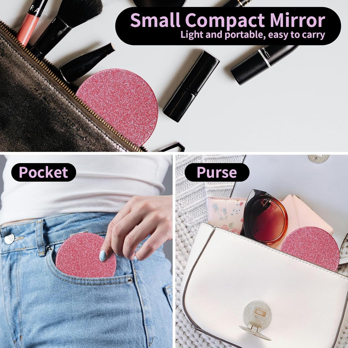 Double-Sided 1X/2X Magnifying Compact Mirror – Portable Metal Makeup Mirror for Purse, Ideal for Travel & On-The-Go Touch-Ups